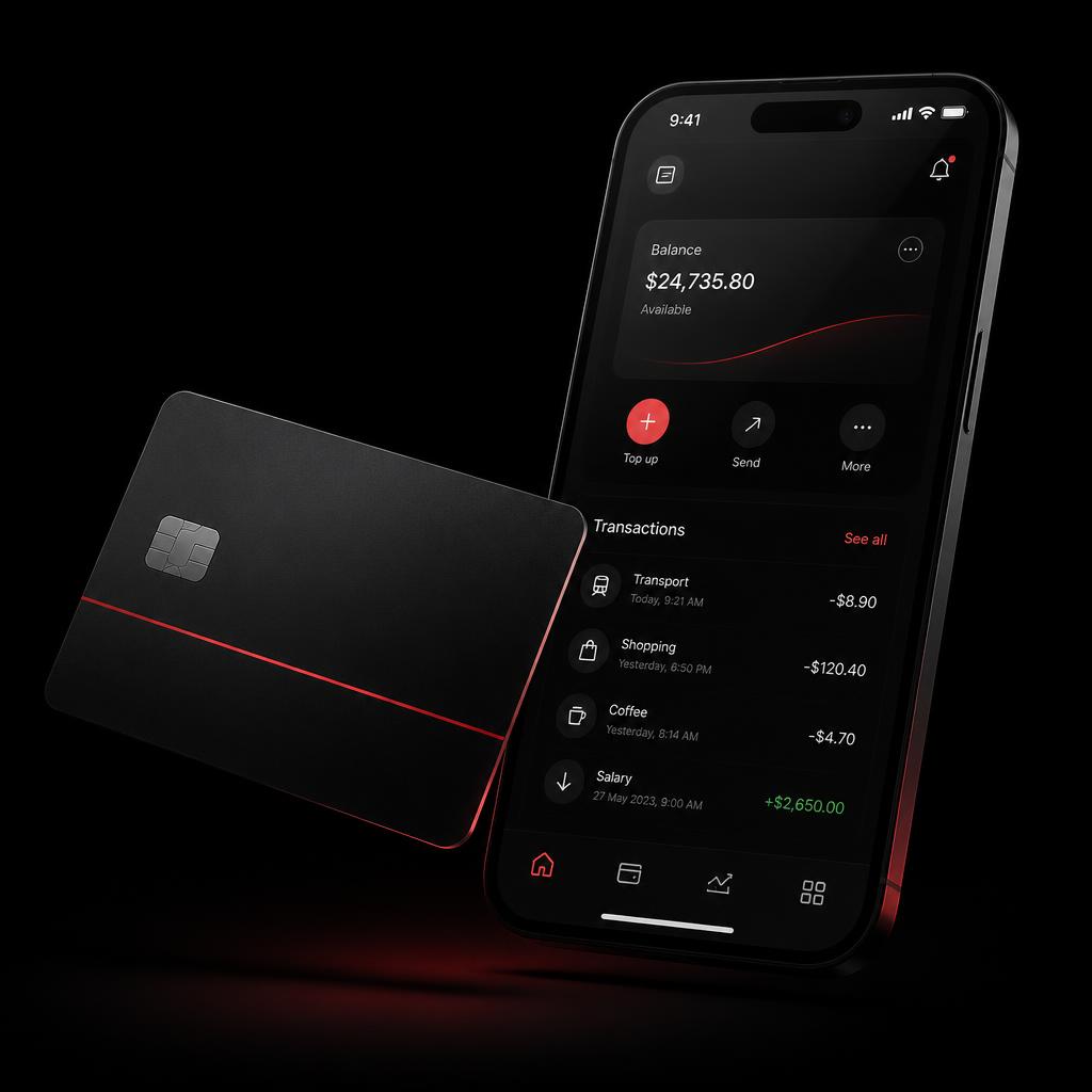 Cartão virtual internacional Elite Card ao lado de um telemóvel com aplicação de pagamentos